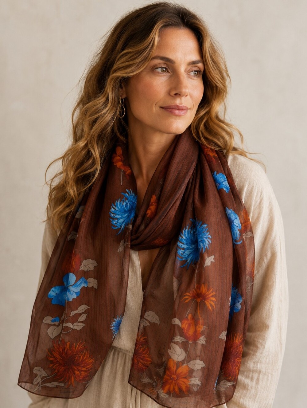 Vintage Vera Neumann Scarf 1970s Sheer Brown Orange Floral Ladybug Signature